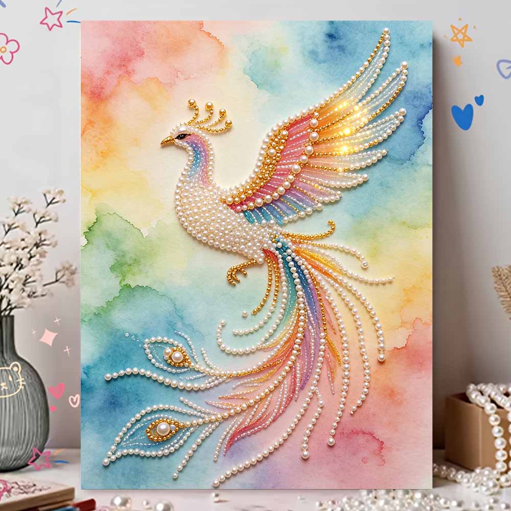 DIY Pearl Gem Colorful Phoenix Bird Shining Bead Craft Art Home Wall Ornament Simple Unframed Room Decoration Modern Aesthetic Art