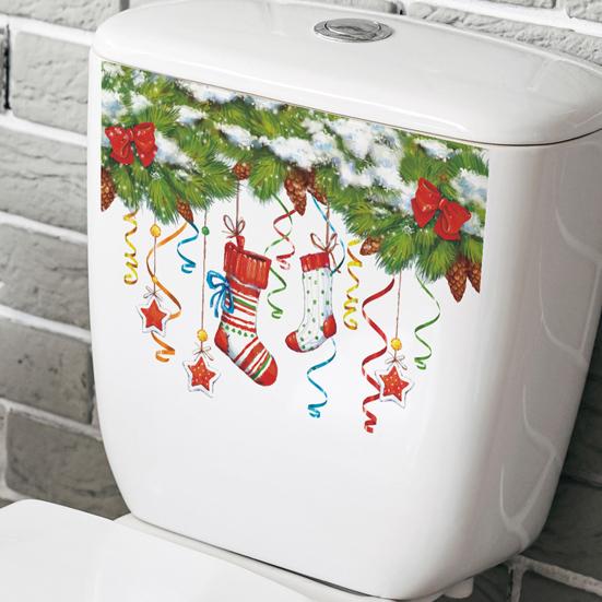 Weihnachten WC Aufkleber grüne Blätter Tannenzapfen Dekoration selbstklebende Fenster Glas Home Wand