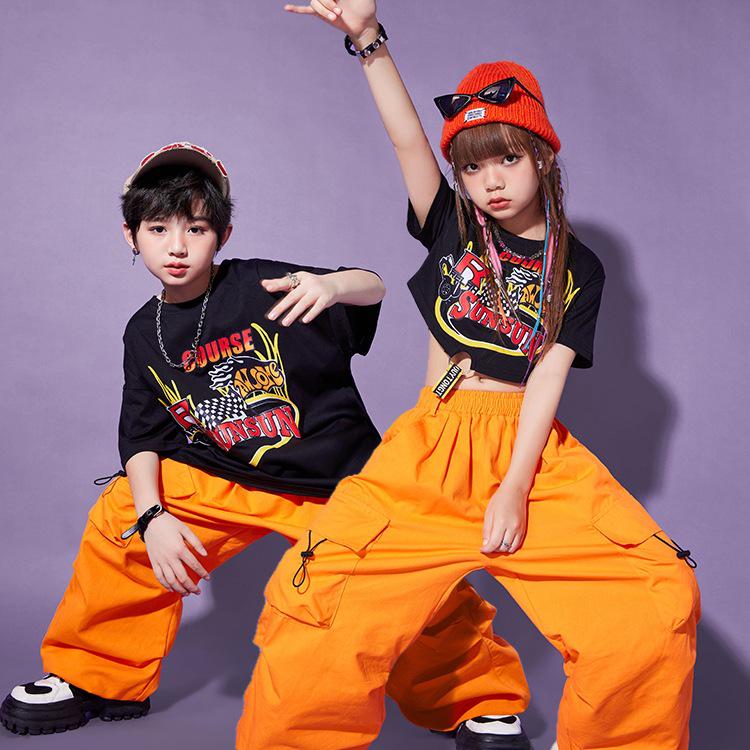Kids' Street Dance Hip Hop Performance Outfit - Trendy Jazz-Style Costume for Boys & Girls - Cool Summer Streetwear