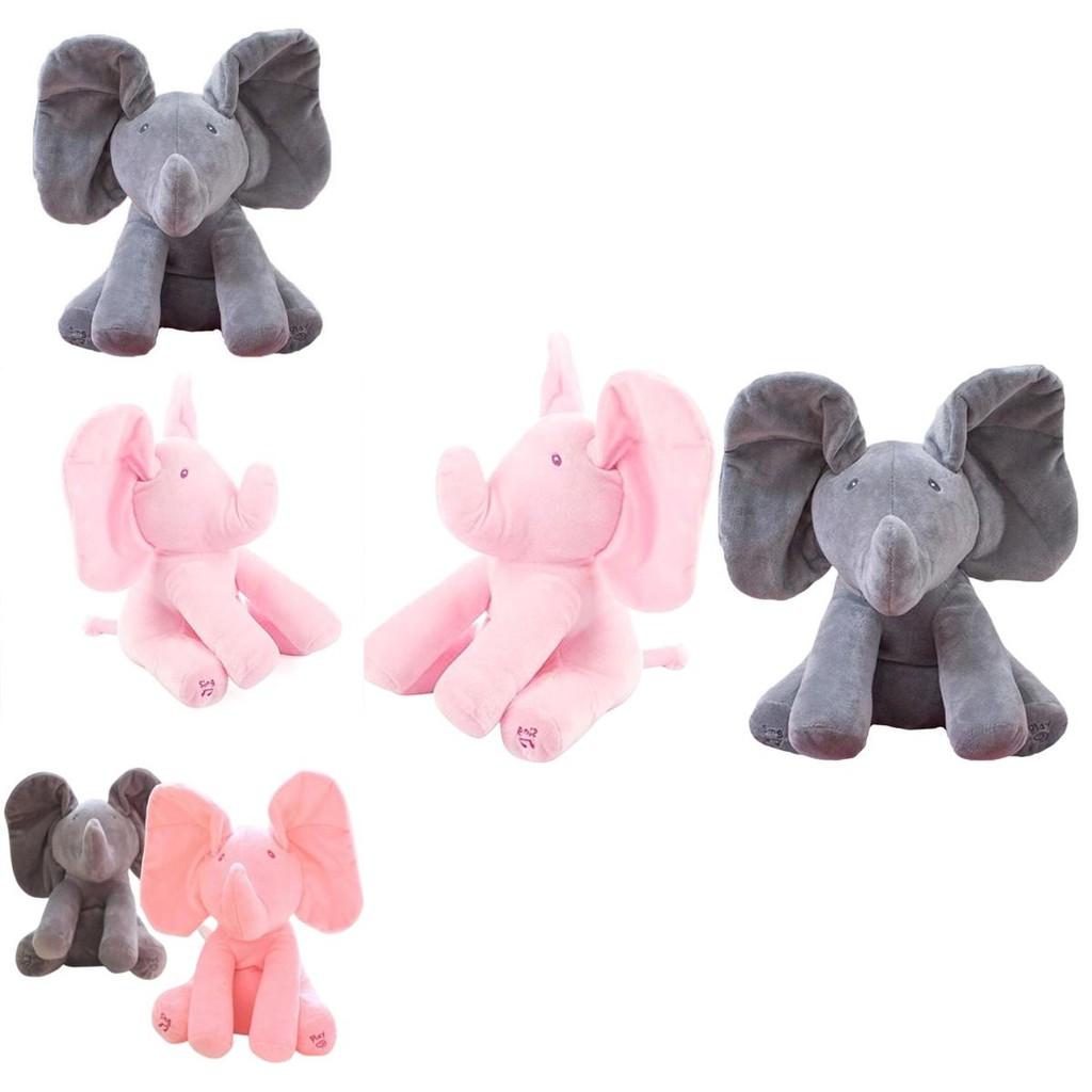 Gray Peek-a-boo Musical Plush Elephant Toy Soft Adorable And Perfect For Toddlers