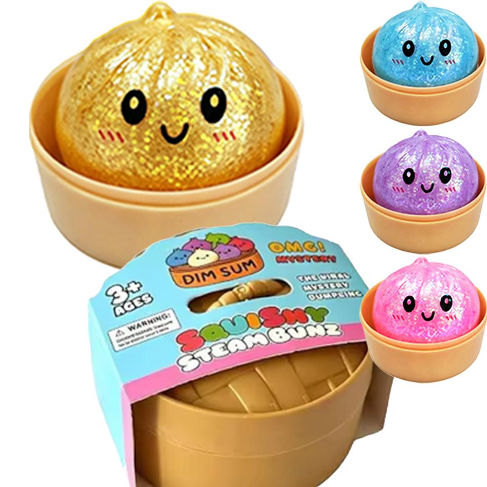 Mini Dumpling Squishies Dumpling Mystery Box Soft Squeeze Sensory Toy for Stress Relief Glitter Random Colors Stretchy Desk Toy