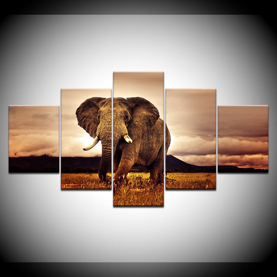 Elephant HD Wallpapers 5 piece Wallpapers modern Modular Poster art Canvas painting for Living Room Home Decor