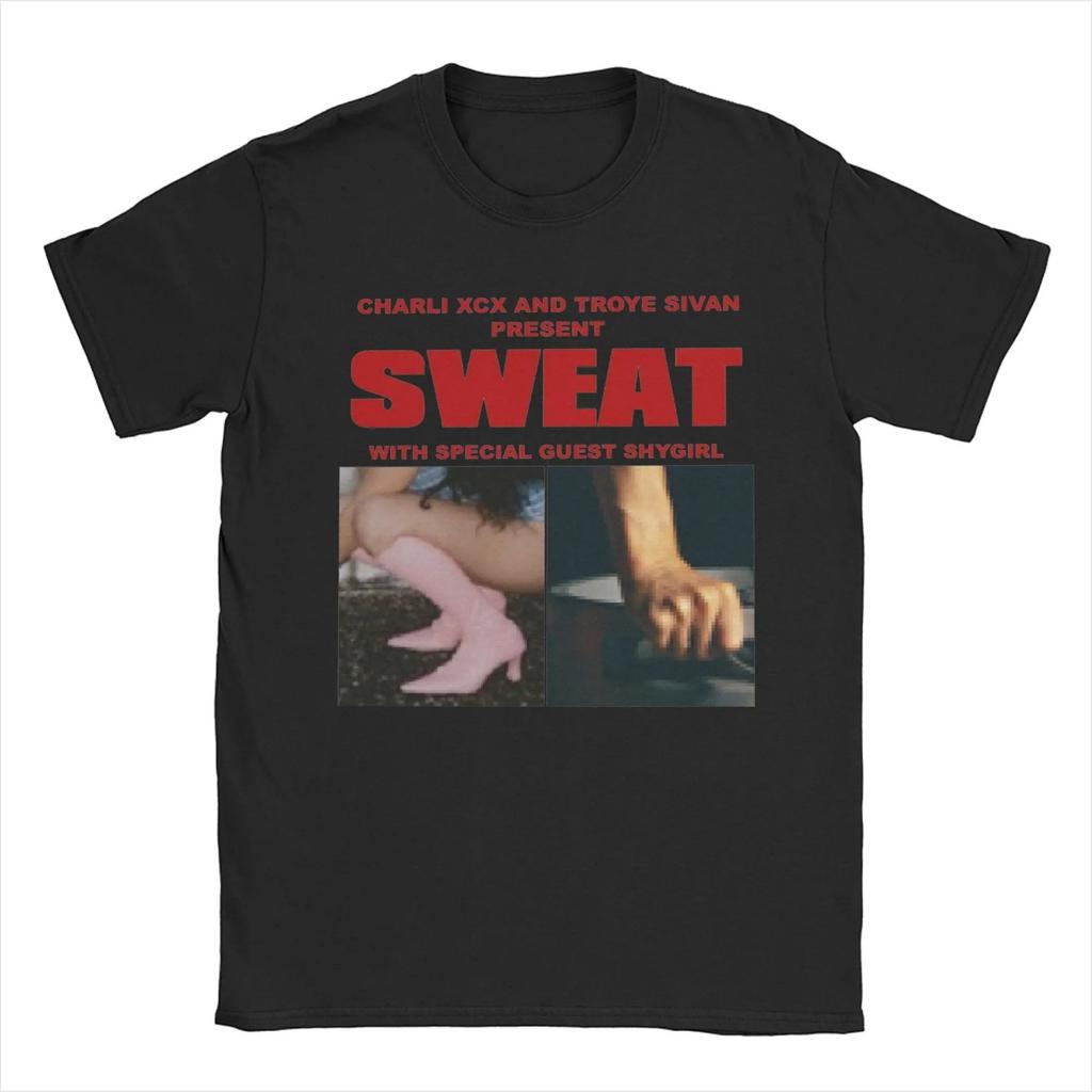 SWEAT tour Charli xcx and troye Sivan T-Shirts for Men Novelty 100% Cotton Tee Shirt O Neck T Shirts Graphic Printed Tops