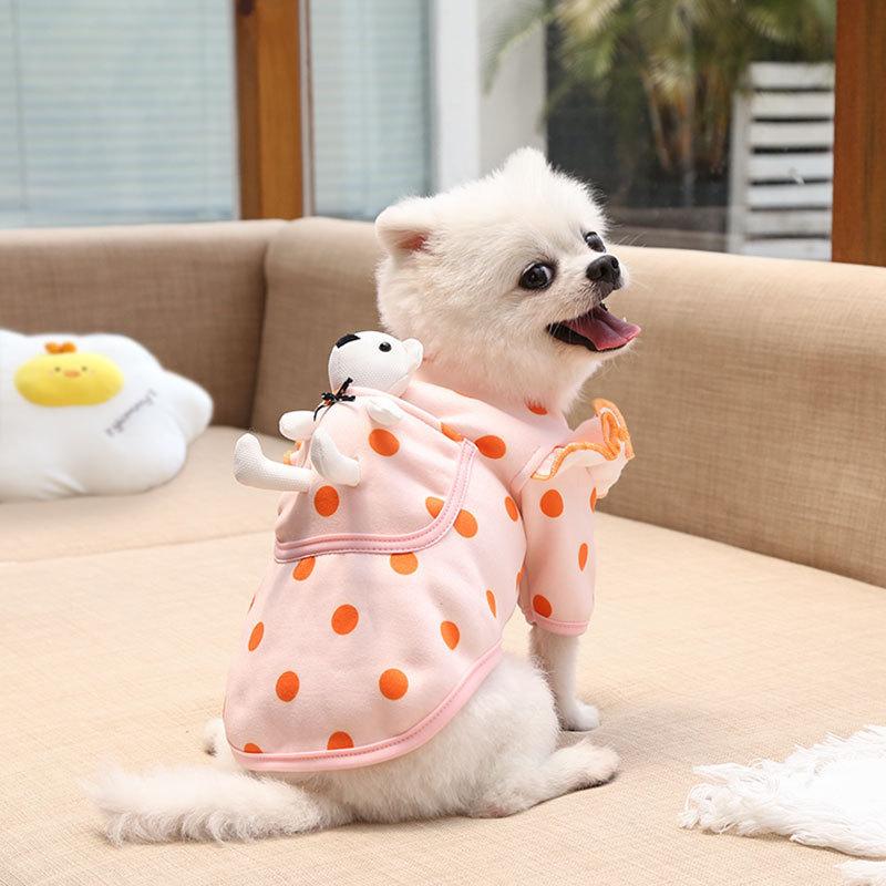 Autumn and Winter Pet Dog Dog Cat Cute Pocket White Bear Polka Dot Clothes Teddy Bear Magic Fight Clothing Supplies