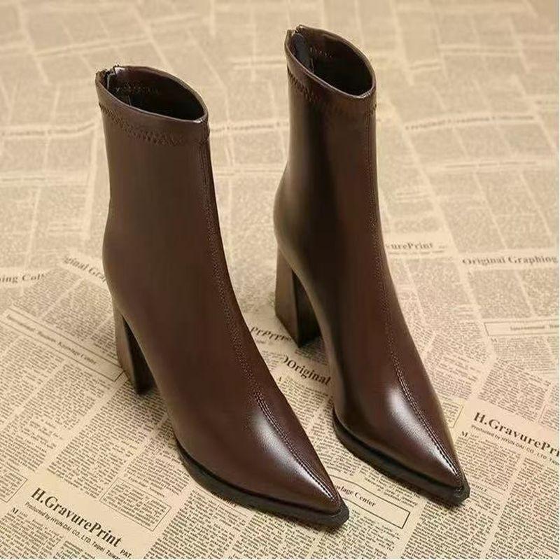 New pointed high-heeled short boots women's fashion boots autumn and winter versatile thin boots