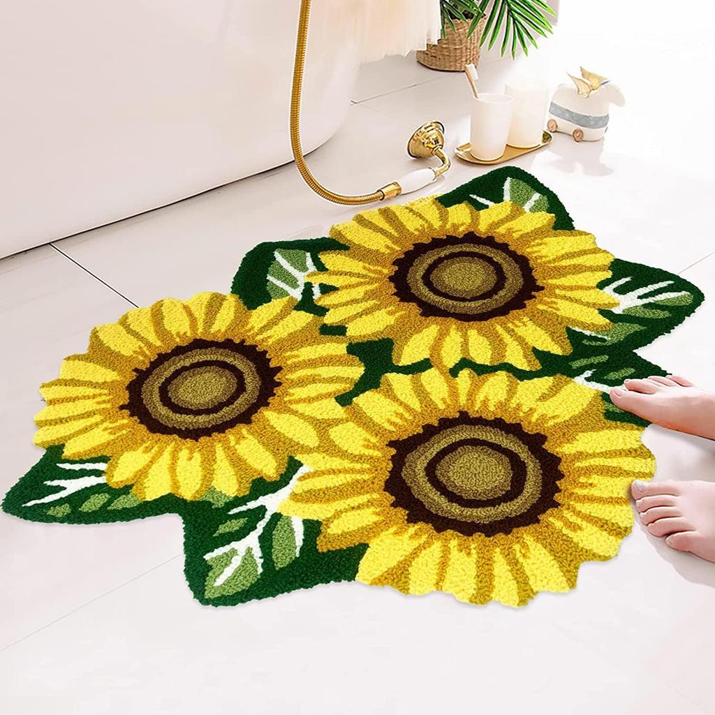 3D Sunflower Floor Mat Bathroom Entrance Floor Mat Foyer Living Room Dirt Resistant and Slip Resistant