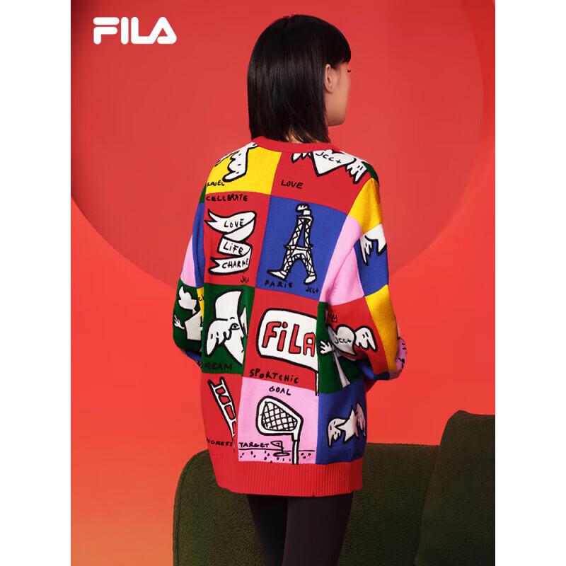 FILA Unisex Square Plaid Graffiti Knit Sweater