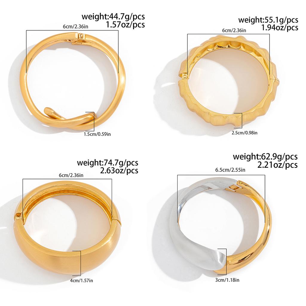Ingemark Exaggerated Punk Matte Heavy Metal Chunky Open Bangles for Women Vintage Geometric Spring Bracelets Men Couple Jewelry