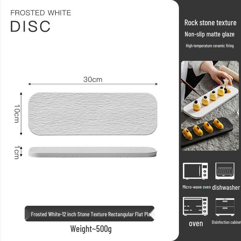 Rectangular Black & White Ceramic Sushi and Dessert Plate
