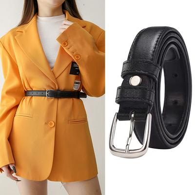 Black Wild Women Jeans Thin Belt Simple Silver Pin Buckle Pants Belts Female PU Leather Waist Strap Youth Students Waistband