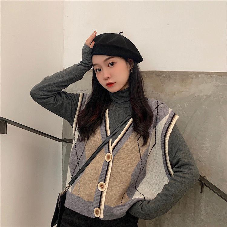 Korean Style Loose Women's Knitted Vest Outerwear Literary Vintage V Neck Sleeveless Sweater Gilet Coat