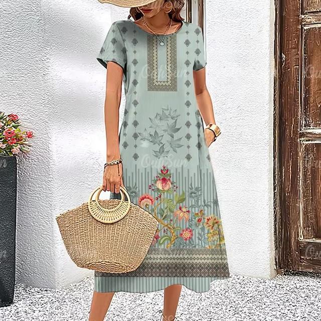 3D Digital Printing Dresses Women's Summer Short-sleeved O-neck Casual Loose Dress