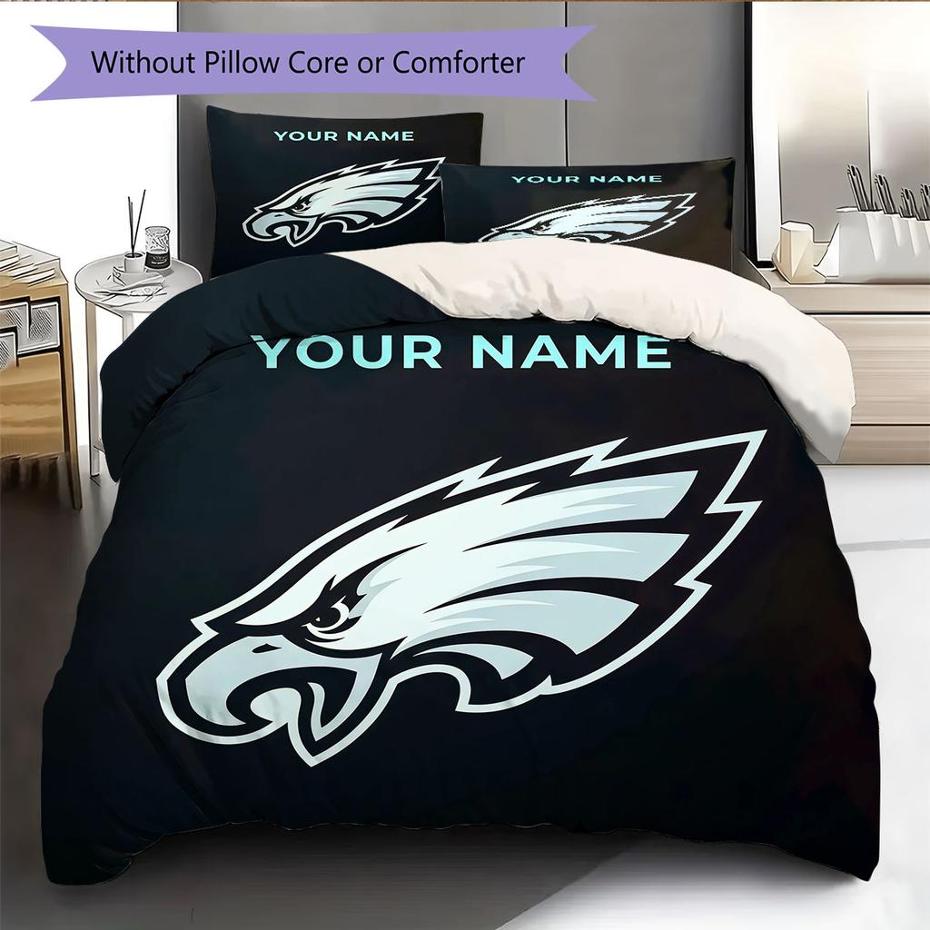 Custom Name,Philadelphia Eagles Pattern Bedding Home Decoration Birthday Gift ( 1 Duvet Cover + 2 Pillowcase, Without Core),fan Merchandise.