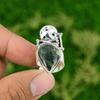 Natural Solar Moss Agate Skull And Bone Adjustable Ring 925 Silver For Girls