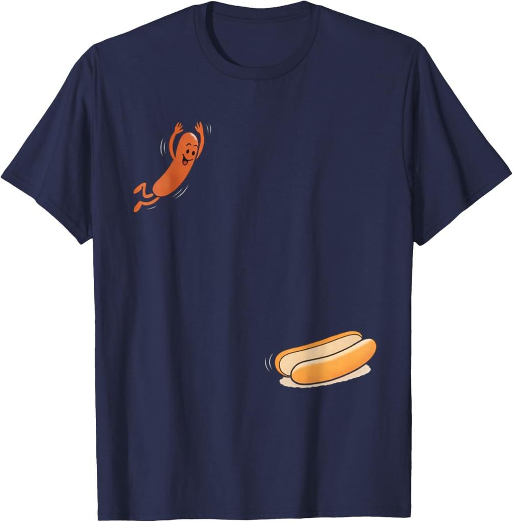 Funny Hot Dog Jumping Into Bun Sausage BBQ High Dive Unisex T-Shirt