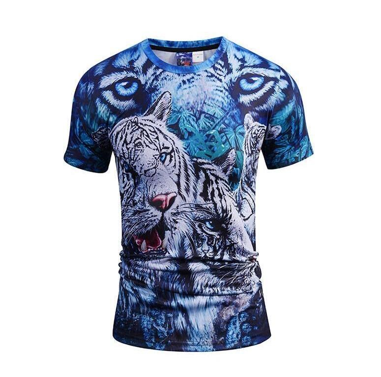 

Sleeves Summer Short 3d Printed White Cotton Menwomen Tshirt Tiger For Tag XXL=US L синий