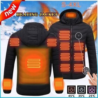 Upgrade Mens Winter Heated USB Hooded Coats Adjustable Temperature Control Clothing Winter Jacket Men (Three Stall Ajustable Temperature Control)