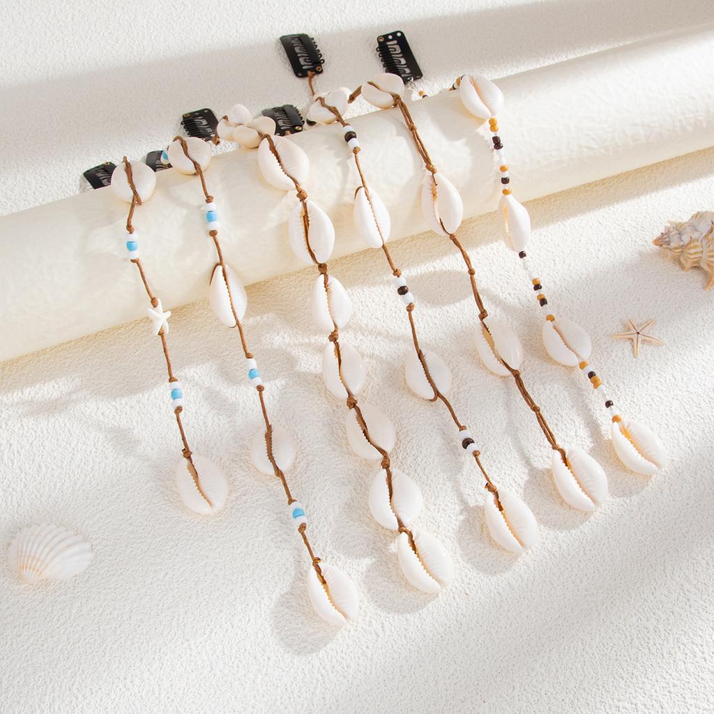 Beach Conch Starfish Scallop Tassel Hair Accessory for Women DIY Summer Beach Long Pendant Braided Wax Thread Hair Decoration Jewelry Charm Hair Clip