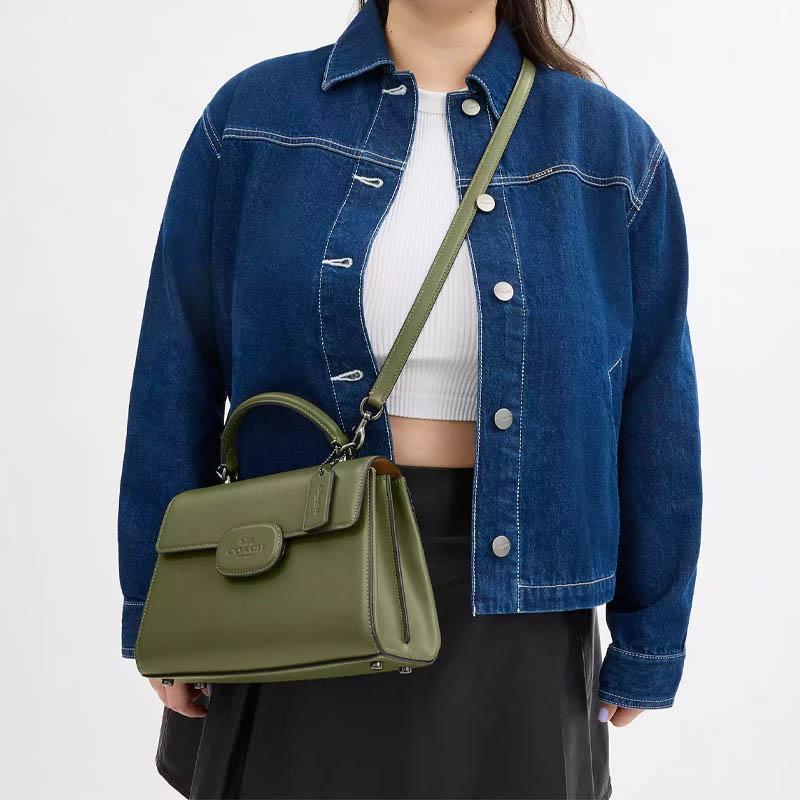 Coach Eliza 27 Detachable Shoulder Strap with Magnetic Snap Buckle Fine Calfskin One-Shoulder Crossbody Handbag Large Women's Army Green