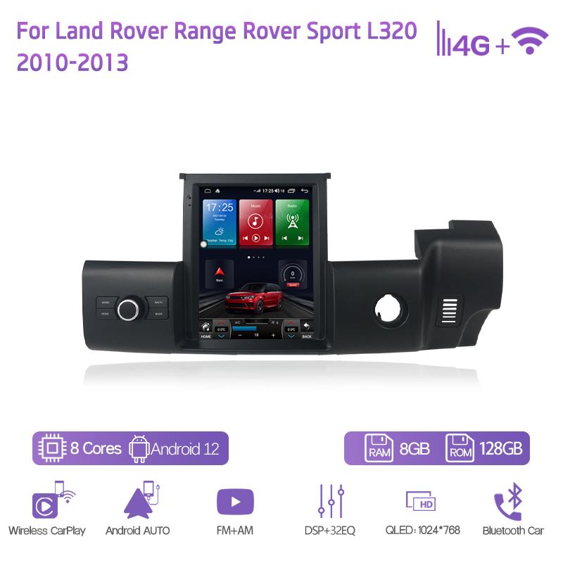 10.4Inch For Land Rover Range Rover Sport L320 2010-2013 Right Rudder GPS Navigation Android12 CarPlay 4G Car Multimedia Player