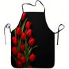 1pc 2D Printed Red Tulip Pattern Apron, Sturdy, Durable, and Easy To Maintain, with an Adjustable Waist, Made of Polyester, Suitable for Kitchen Cooki