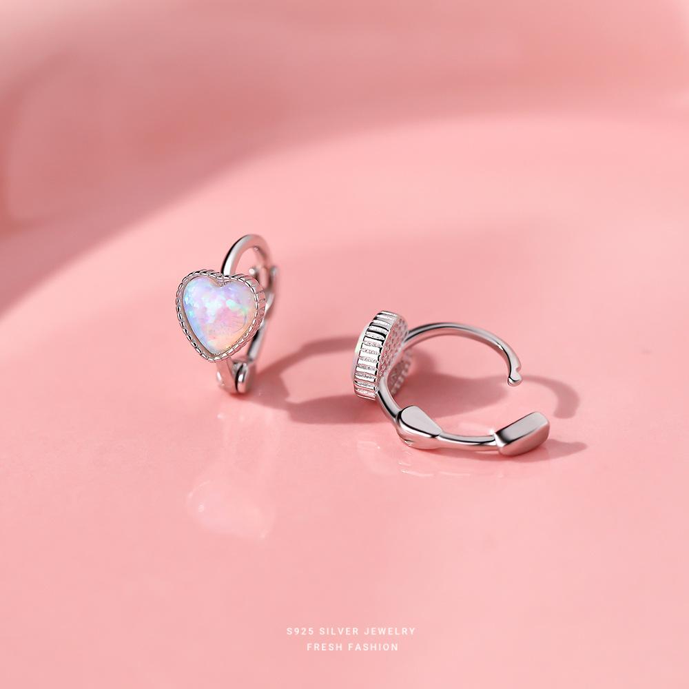 Fashionable Exquisite Heart Simulate Opal Earrings 925 Sterling Silver Jewelry for Women Hypoallergenic Gift
