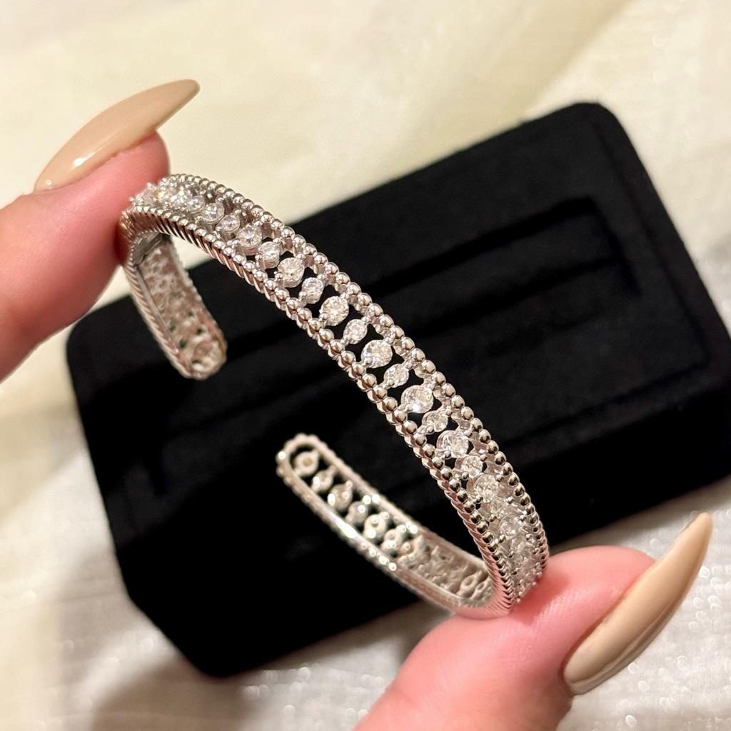 Nouveau Bracelet Vintage 100% Argent Sterling 925 Pavé Zirconia AAA Bordure Perles Creusées Bracelet Pour Femmes Bijoux Fins