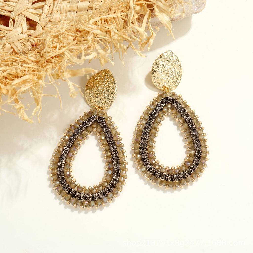 Badu Colorful Water Drop Shape Drop Earrings for Women Handmade Threading Crystal Beads Big Long Earrings Boho Jewelry Gift