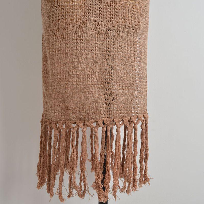 Western Style Slightly Transparent Sexy Lace-up Hanging Neck Knitted Dress Women Clothes Slim Fit Backless Tassel Split Suspender Dress