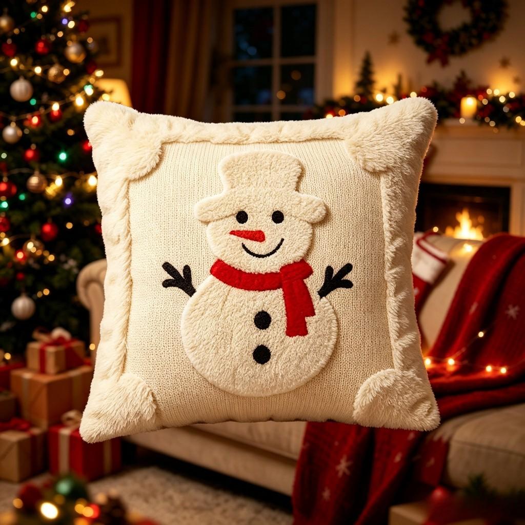 Christmas Themed Plush Cushion Cover With Sewn Seaming For Living Room Decor