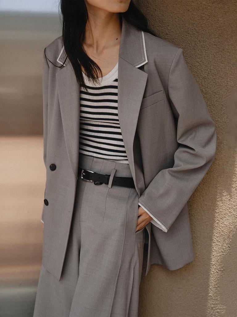 2026 Spring Women's Wool Blend Lapel-less Suit Jacket: Timeless, Elegant, Formal Wear