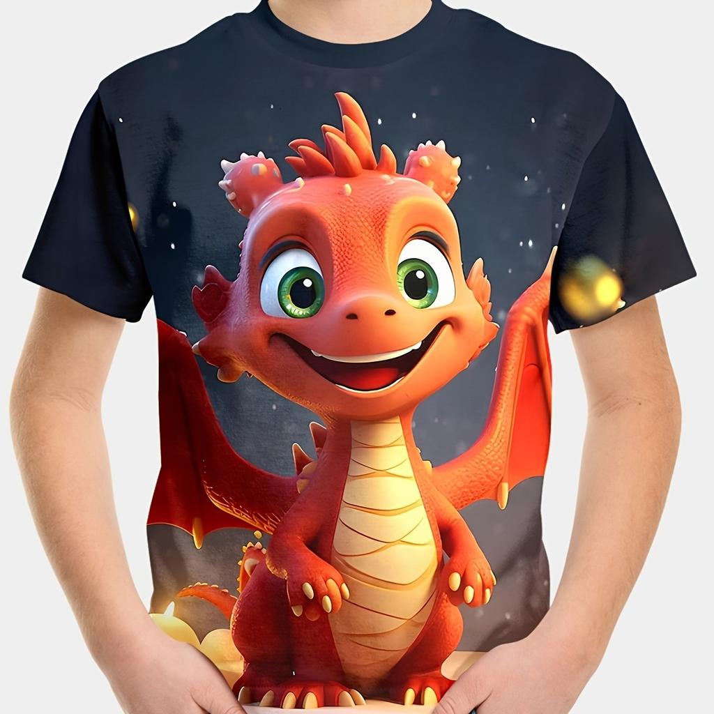 Нова футболка для хлопчиків, топ із симпатичним динозавром із 3D-принтом, креативна та інноваційна літня футболка з коротким рукавом