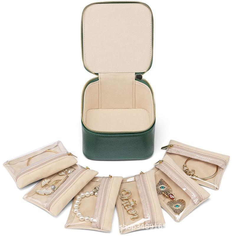 Jewelry Organizer Portable Travel Pouch With Soft Leather For Earrings And Rings
