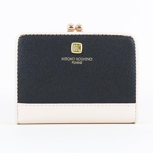 [Hiroko Koshino Femme] Women's Bi-fold Wallet, Clasp Closure, Two-tone, Large Capacity, Popular Brand (Black)