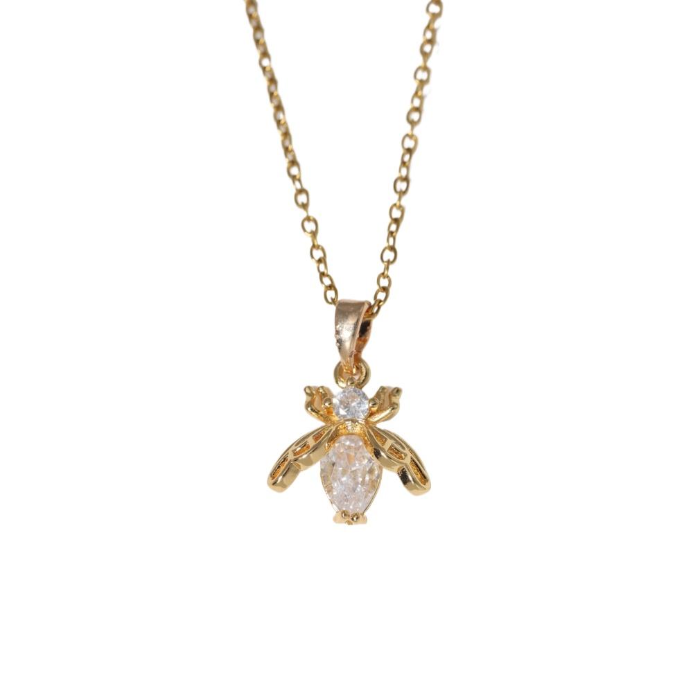 Süße Bienen Zirkonia Anhänger Halsketten für Damen Funkelnde Goldene Edelstahl Halskette Schmuck