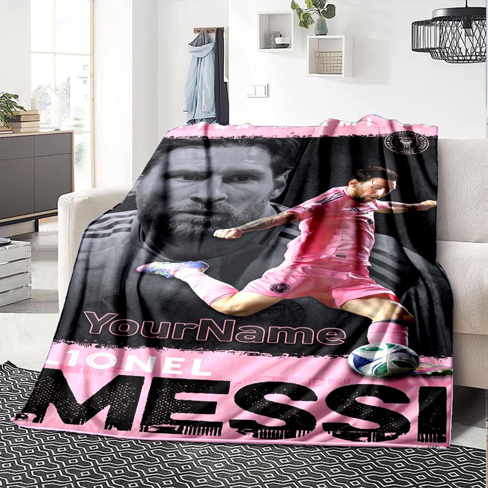 Messi Customize Text Blanket Lightweight Customizable Blanket Warmthful Decor Throw For Picnics Living Room Chair Sofa All-Season Use