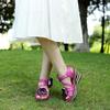 Johnature Vintage-Blumen-bequeme Sommer-Wedges-Sandalen aus echtem Leder, handgefertigt, ethnischer Stil, Damenschuhe