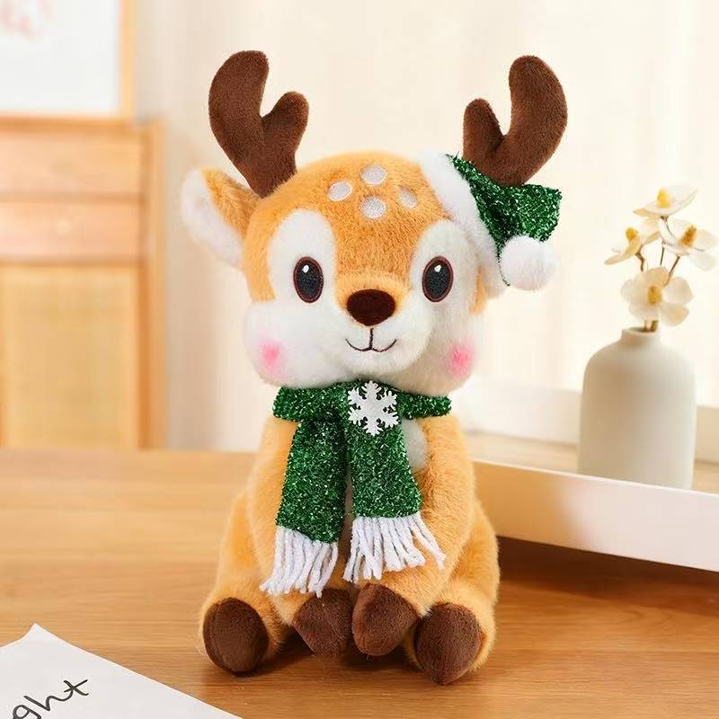 Latest Christmas Scarf Deer Doll Pillow Kawaii Stuffed Plush Toy Doll Cartoon Anime Cute Children's Birthday Gift Fun Doll