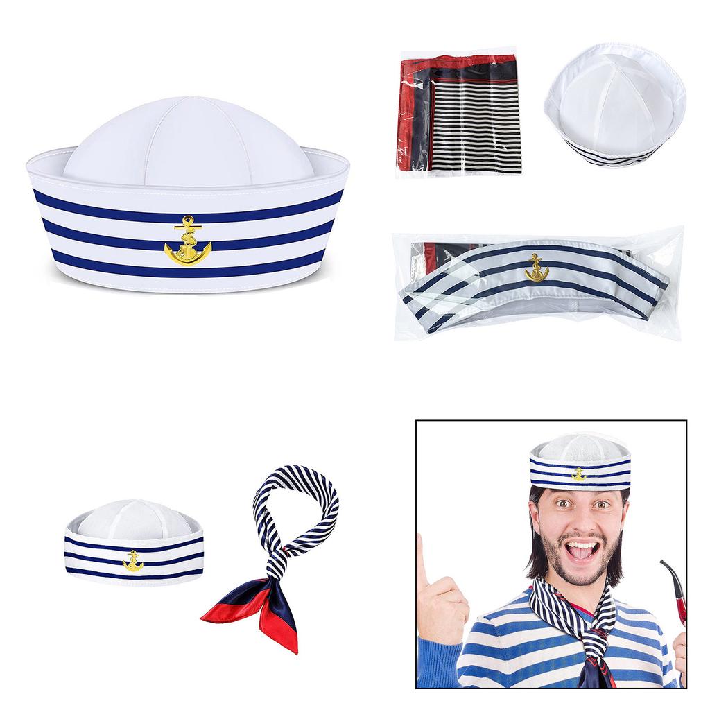 Fashion Navy Sailor Hat with Neckerchief Set Delicate Girls Woman Hat Uniform Roll Up Brim Hat Ladies for Carnivals