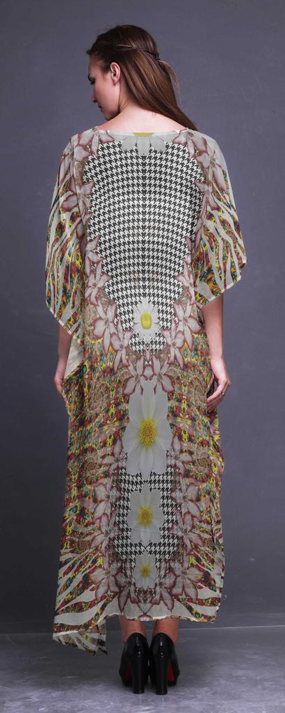 Phagun Geometric Check|Lily & Floral Ladies Plus Size Kaftan Summer Wear Beach Coverup Kimono