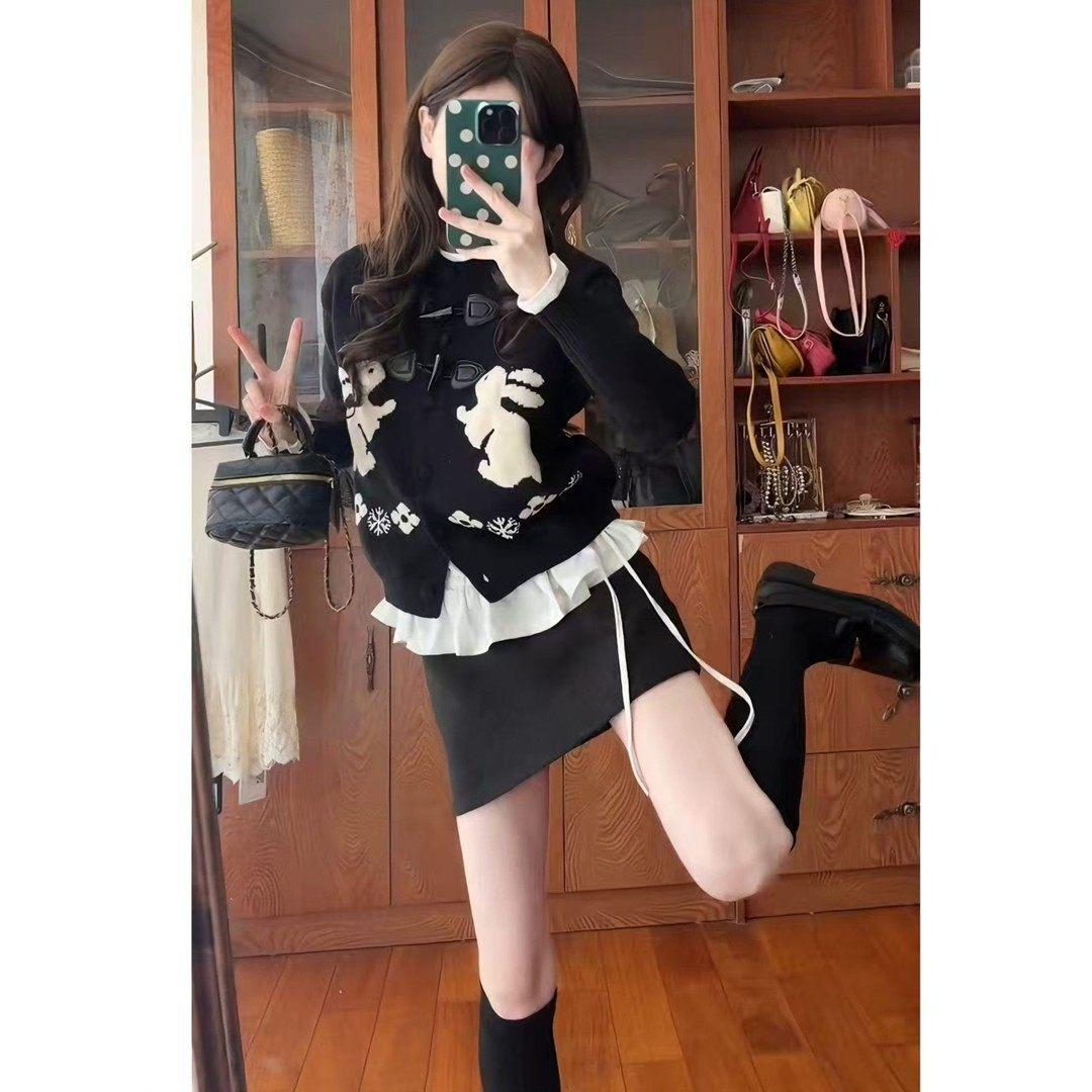 

Winter 2025 Minimalist Style Knitwear Slimming Skirt & Base Layer Three-Piece Set XXL