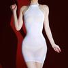 Sexy Women 5D 912 Pin Micro Mini Dress Halter Elastic Bodycon Tights  Glossy Shiny Hip Maid Cute Skirt Party Date Ootd Fashion