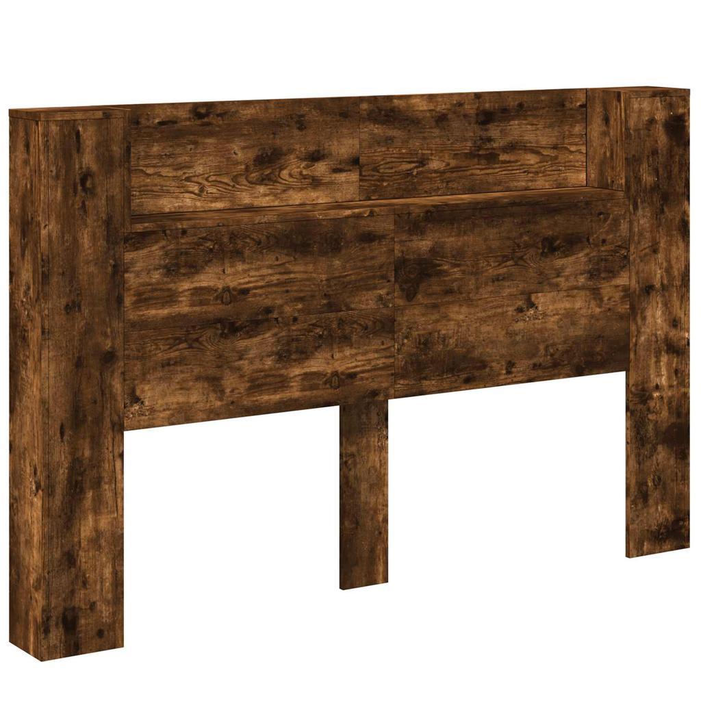 Storage Headboard with LED Smoked Oak Wood Based Material