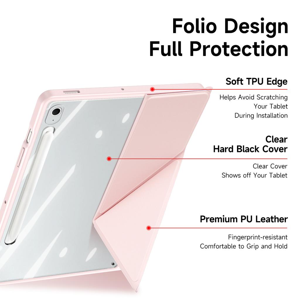 For Samsung Galaxy Tab S10 FE+ Case DUX DUCIS Magi Series Detachable Origami Stand Leather+PC+TPU Clear Back Cover