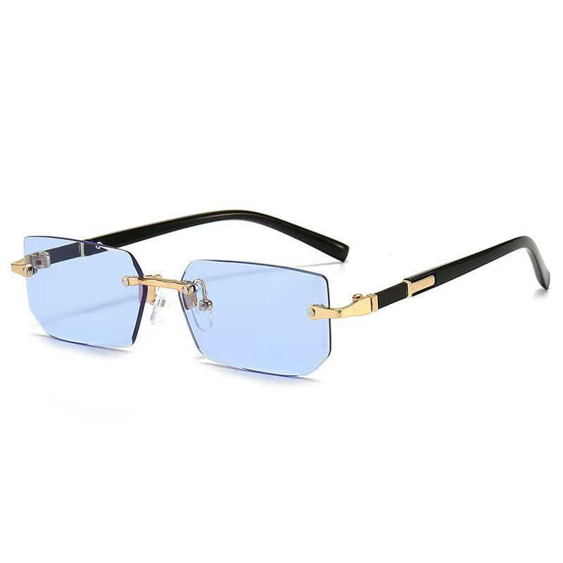Ochelari de soare la modă pentru bărbați, stil nou european și american de afaceri, fără rame, cu ornamente metalice, ochelari de soare de personalitate pentru femei, în culori jeleu.
