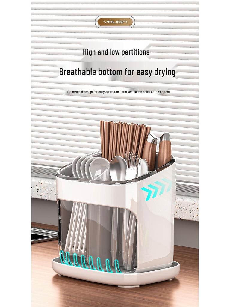 Premium Kitchen Countertop Cutlery Holder with Drainage - Spoon, Chopstick, and Utensil Storage Rack