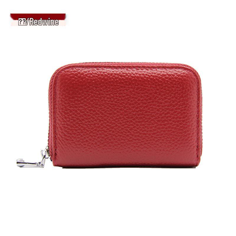 Accordion Top Grain Cowhide RFID Anti-Theft Multi-Card Zipper Leather ID Card Holder