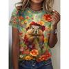 Summer Fashion Women's T-Shirt Funny Animal Print Print 3D Printed Short Sleeve Tops Girl Loose Casual Loose Oversize Outdoor Clothing