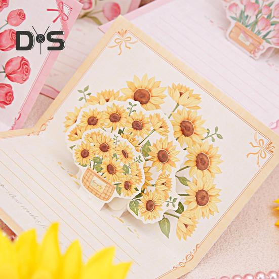 Pop-up blahopřání 3D květinová kytice Ručně vyrobená růže Slunečnice Tulipán Dárková karta ke Dni matek Výročí promoce