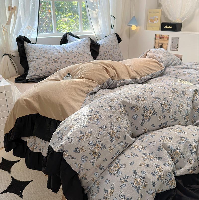 Koreanische Spitze Reine Baumwolle Vierteiliges Set Französischer Ins Prinzessinnenstil Bettlaken Baumwoll-Bettbezug Bettwäsche